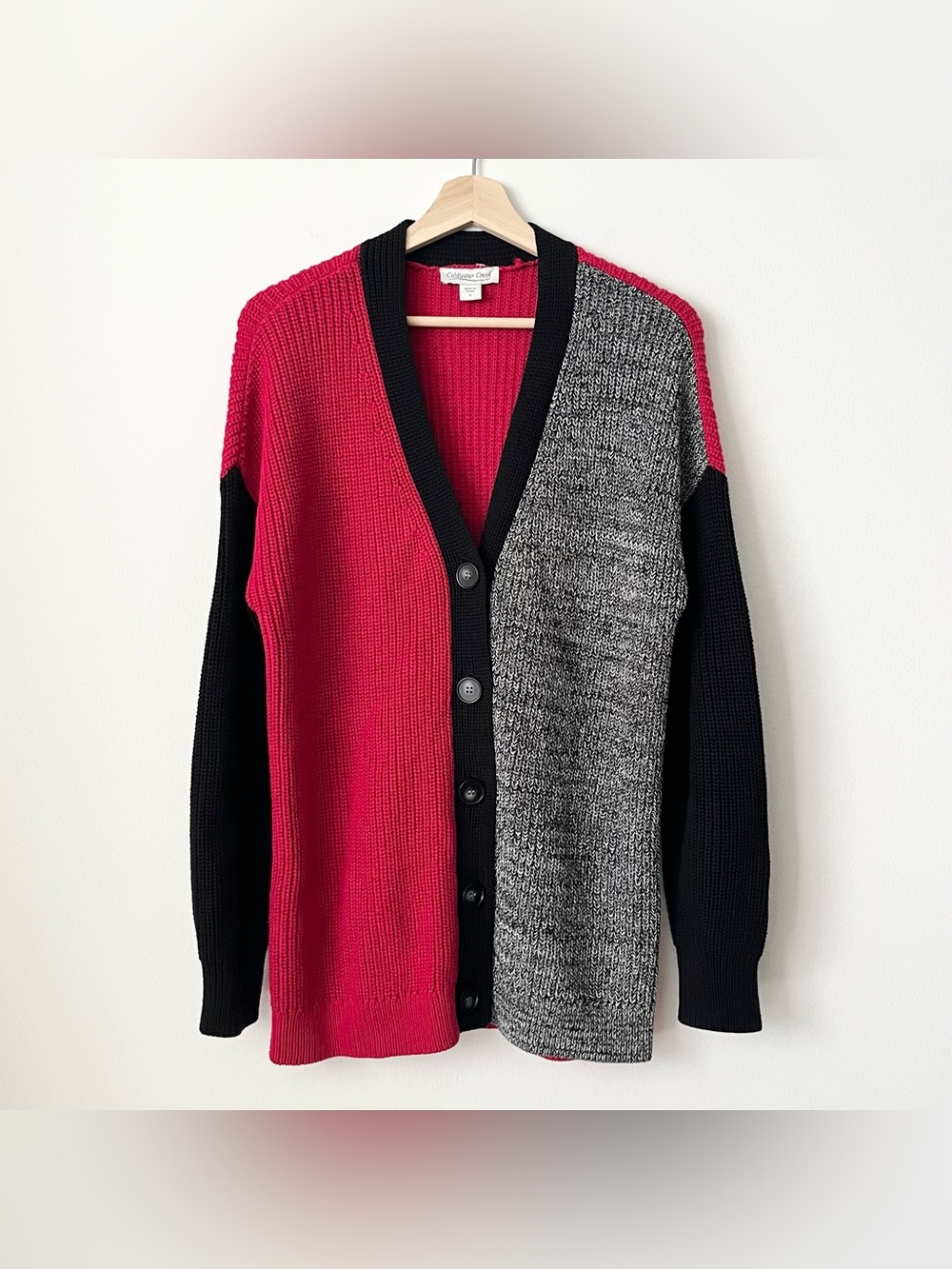 Coldwater Creek Women's Chunky Knit Cardigan Sweater Size S Red Black Oversized